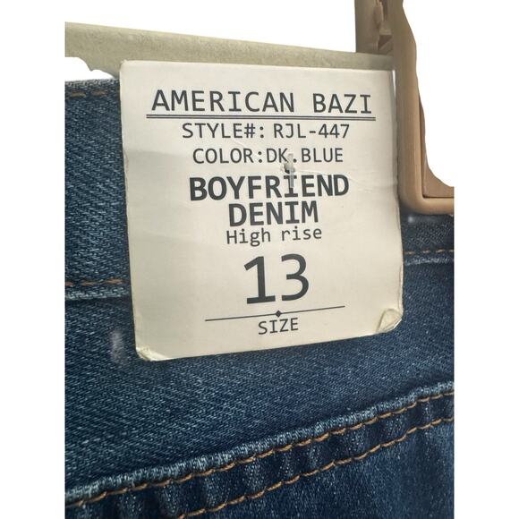 NWT American Bazi 13 Juniors Blue Boyfriend High Rise Distressed Jeans #5517 - Picture 9 of 16